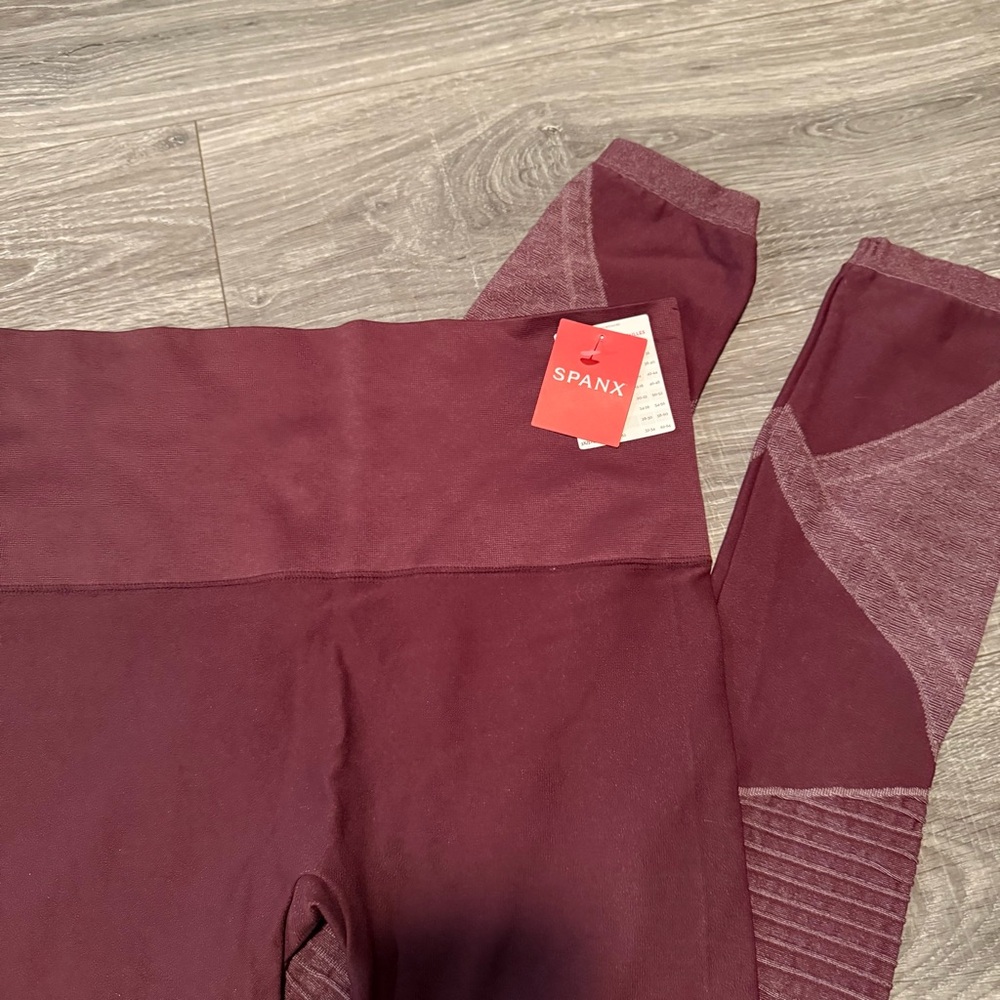 NWT SPANX Seamless Leggings Tummy Control Wine Red Women Size Large - Picture 3 of 7
